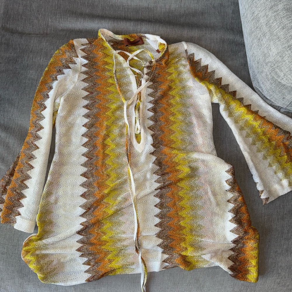 Missoni Yellow, Orange & White Zigzag Lace-Up Swim Cover-Up - Picture 4 of 7